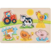 Goki Puzzle à bulles en bois à la ferme, 6pcs.