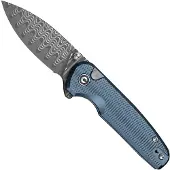 CIVIVI Couteau pliant Mini Shakan Damascus, Ripple Pattern Blue Aluminum