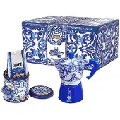 Bialetti 0005414, Théière Moka, Bleu, Blanc, 3 tasses, Café moulu, 1 pièce