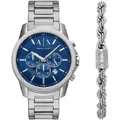 Armani Exchange Montre à affichage analogique bleu foncé / argent