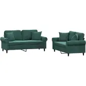 vidaXL Ensemble de canapés 2 pièces avec coussins vert foncé velours