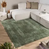 FRAAI Tapis scandinave - Lova Border Vert | 80x150 cm | Rectangulaire | Pile haute