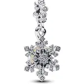 Pandora Charm Pendant Pandora - Double Flocon De Neige En Argent Sterling 925 Avec Pierre Opalescente Et Zirconiums
