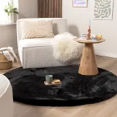 NATURL. Tapis rond à poils longs - Comfy Supreme Noir | Ø 80 cm | Rond | Pile haute
