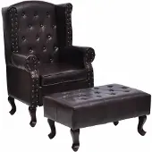 vidaXL Fauteuil avec repose-pied Marron foncé Similicuir