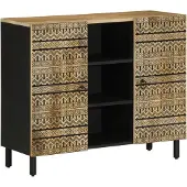 vidaXL Sideboard 90x33,5x75 cm Bois de manguier rugueux