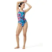 Speedo Allover Digital Powerback Swimsuit Bleu UK 30 Femme