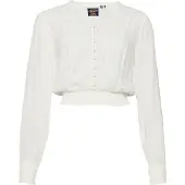Superdry pour femme. W6011796A Blouse blanche à smocks avec bordure en dentelle (S), Casuel, Coton, Manche longue