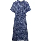 Superdry pour femme. W8011923A Robe midi croisée à imprimé marine (L), Casuel, Viscose, Manche courte