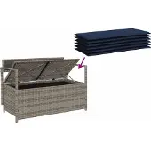 vidaXL Banc de jardin avec espace de rangement et coussins Gris Poly Rattan