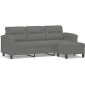 vidaXL Canapé 3 places avec pouf gris foncé 180 cm Tissu microfibre