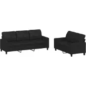 vidaXL Ensemble de canapés 2 pièces avec coussins Noir Similicuir