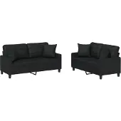 vidaXL Ensemble de canapés 2 pièces avec coussins Noir Similicuir