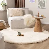 NATURL. Tapis rond à poils longs - Comfy Supreme Crème | Ø 100 cm | Rond | Pile haute