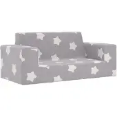 vidaXL Canapé pour enfants 2 places gris clair avec étoiles Peluche douce