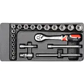 YATO Insert de tiroir 385 x 175 x 41 mm avec jeu d'outils 3/8", 22 pièces