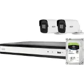 ABUS Komplett-Set mit 2 PoE TVVR36423T Mini Tube-Kameras + Rekorder (1920 x 1080 Pixels), Caméra réseau, Noir, Blanc