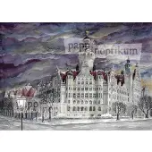 Pappnoptikum Calendrier de l'Avent : Leipzig, nouvel hôtel de ville, aquarelle sur papier, 38 x 27 cm