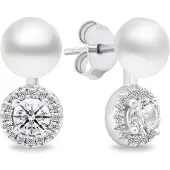 Brilio Silver Silver - Boucles d'oreilles élégantes en perle avec zircons EA611W, (Argent)