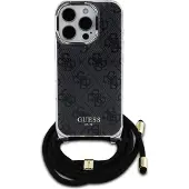 GUESS GUHCP16LHC4SEK iPhone 16 Pro 6.3" czarny/black hardcase Crossbody Cord 4G Print (Apple iPhone 16 Pro), Coque pour téléphone portable, Noir