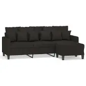 Syfax Canapé à 3 places avec repose-pieds Noir 180 cm Tissu