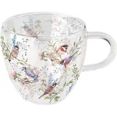Ambiente Tasse À Thé En Verre Double Paroi Oiseaux Et Branches Fleuries