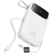 Baseus Batterie externe Qpow2, 10 000 mAh, double câble USB-C, 22,5 W, écran numérique, blanc