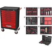 Ks Tools ECOline NOIR/ROUGE Chariot d'atelier avec 7 tiroirs et 598 outils Premium - 897.7598