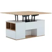 MODFU Lit Gigogne 140x200 cm – Lit Coffre avec LED – Sans Matelas – Beige