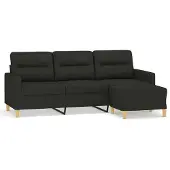 Syfax Canapé à 3 places avec repose-pieds Noir 180 cm Tissu