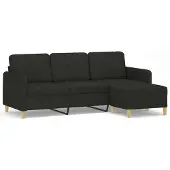 Syfax Canapé à 3 places avec repose-pieds Noir 180 cm Tissu