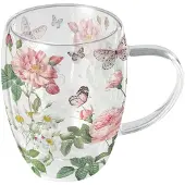 Ambiente Tasse À Thé En Verre Double Paroi Papillons Et Fleurs Romantique