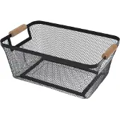 H&S Panier de rangement 30.5x21.5 x14cm Métal avec poignée en bois