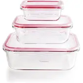 Ibili Ensemble de trois casseroles -Borosilicate, en verre borosilicate, 180/650/1500 ml, rouges
