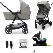 Kinderkraft , modèle Newly Pro, poussette combinée 4-en-1, couleur gris Moonlight, incluant un siège auto et une base
