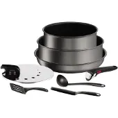 Tefal L7619002 Ingenio Daily Chef Gris Foncé Lot 8 Pieces, 1 Poele 26cm, 1 Casserole 20 Cm, 1 Sauteuse 24 Cm, 1 Couvercle 20-26