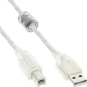 InLine 34518 Câble USB 2.0, A à B, transparent, avec noyau en ferrite, 2m
