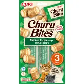 Ciao Churu Bites Cat Treat Aliment humide avec garniture crémeuse au poulet et thon 3x10g