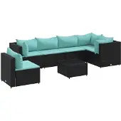 vidaXL Ensemble salon de jardin 7 pièces avec coussins noir poly rotin