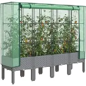 vidaXL Lit surélevé avec serre aspect rotin 160x40x140 cm