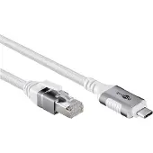 Goobay 74180 Câble Ethernet USB-C 3.1 vers RJ45, 10 m, 10 m, blanc - connecte un routeur, un modem ou un switch réseau au port USB-C d'un ordinateur portable, d'une tablette ou d'un smartphone