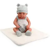 PRODUCENT Tachan - Baby Doll réaliste 40cm, avec vêtements tricotés gris et blancs, avec couverture en peluche, membres articulés Tachan