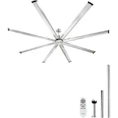 Vevor Ventilateur de Plafond sans Lumière 243 cm Télécommande 6 Vitesses 8 Pales Aluminium