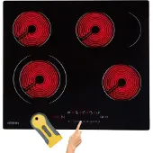 Arebos Table de cuisson vitrocéramique 59 cm | 6600 W, 4 zones, Dual & zone de rôtissage