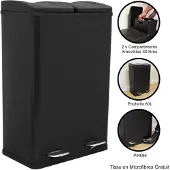 Monster poubelle double à pédale 60l - noir