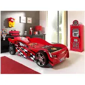 Vipack Ensemble pour chambre d'enfant NIGHT SPEEDER : lit en forme de voiture et armoire GAS PUMP 90 x 200 cm, MDF rouge, fermeture en douceur