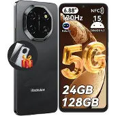 Blackview 5G Téléphone Portable Débloqué SHARK 6 24Go+128Go/2To 6.67" 50MP+13MP 5000mAh Android 15 Smartphone,Dual SIM,GPS - Noir