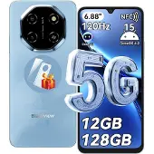 Blackview 5G Téléphone Portable Débloqué SHARK 6 12Go+128Go/2To 6.67" 50MP+13MP 5000mAh Android 15 Smartphone,Dual SIM,GPS - Bleu
