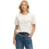 Superdry pour femme. W1011853A T-shirt de luxe crème blanc (L), Casuel, Coton, Manche courte
