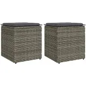 vidaXL Tabourets jardin coussins lot de 2 gris 40x40x43 cm poly rotin
